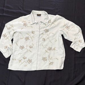 Floral Embroidered Women's Button Down Shirt
